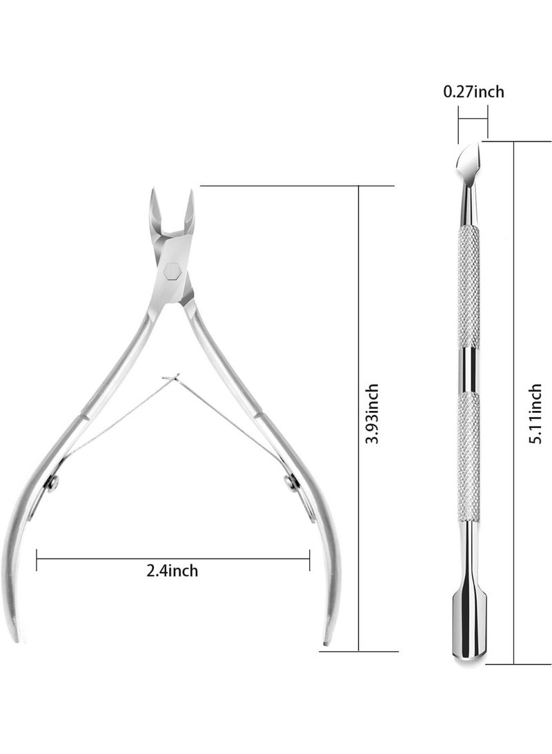 MJZ 2 Pcs Cuticle Trimmer with Cuticle Pusher, Cuticle Nipper, Stainless Steel Cuticle Trimmer, Cuticle Remover Tool Set for Fingernails and Toenails, Pedicure Manicure Tools, Nail Art Pusher Nail Removal Pusher Silver - Image 5